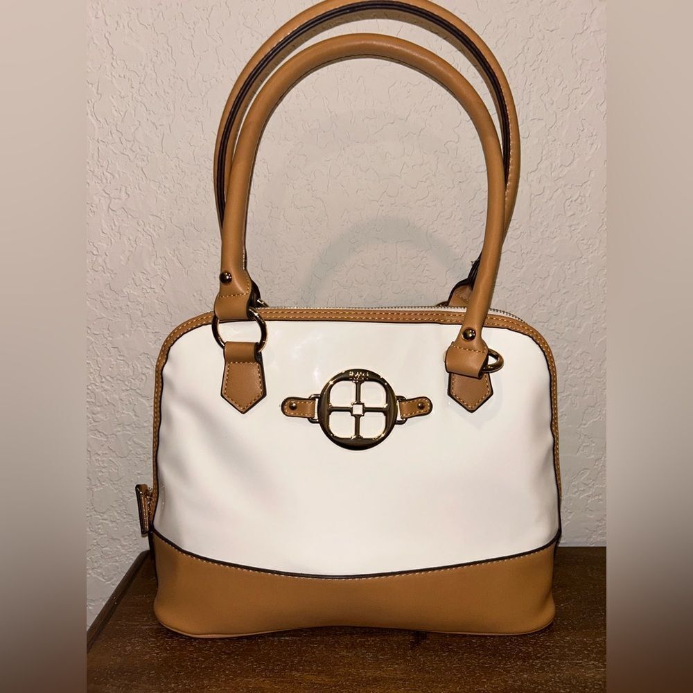 IMAN Global Chic Dome Patent Faux Leather Satchel Purse Bag